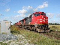 CN C40-8W 2193 rolls over the hot box detector at Mile 54.39 of the Strathroy sub. leading a five-pack of units on train 509 back to London.