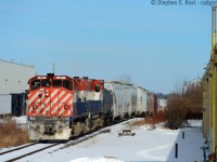 A matched pair of M420's ducks between industries in the north end of Guelph. These just look nice in the snow - a nice lunchtime find around the corner from work. Are there any other railways in Canada using M420's after the Great Western in Saskatchewan stopped using theirs?