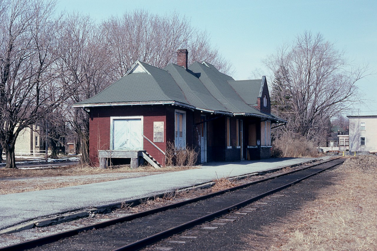 At the end of the line on the old CN Southampton Sub lies the station of the same name. Built in 1906 to replace an original. The line began it's history as part of the Wellington, Grey and Bruce in 1872.
The CN abandoned the sub in 1988 and the track was pulled up not long after.  I am not sure what use the station has these days, or even if it still exists; but last I knew it was a restaurant. Info appreciated.