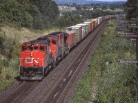 CN 9496 is in Port Hope, Ontario on August 6, 1987.