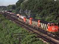 CN 2532 leads an eastbound train through Bayview Junction, Ontario on June 17, 1980.