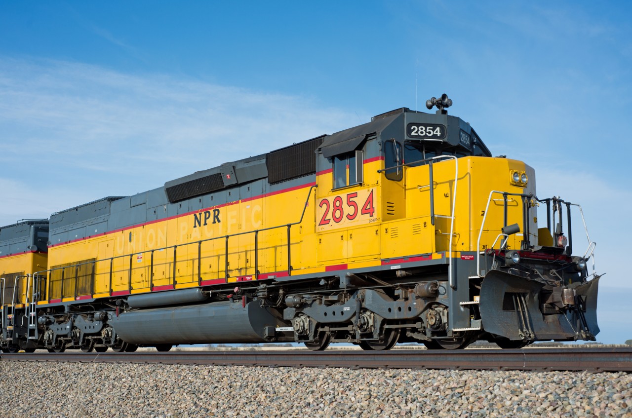 A former SD45T-2 turned SD40T-2, NPR 2854 started out as SP 9230 in May 1972. It now works at Kerrobert Unit Train Terminal, a crude oil loading facility.
