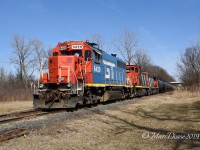 Having caught 393 earlier I decided to pass on it as it came through Sarnia when I saw the GTW leader on the St. Clair Industrial as it was departing south bound. Here they are about to cross Tashmoo Road with GTW 6420, CN 1412 and CN 4713.