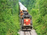 It's not Donner Pass, however 3054 still sounded good as it hauled Goderich-Exeter Railway train 431 up the Niagara Escarpment approaching the Hamlet of Limehouse heading west to Stratford. 