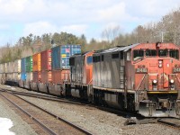 CN 2418 lead's a heavy intermodal train east in South Parry.