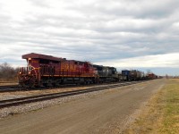 [Editors note: You know when you shoot a train and sometimes someone is standing beside you. Sometimes this happens on this site too. This is the virtual manifestation of your buddy beside you shooting at the same time :) ] NS C93 sits in Fort Erie with the Lehigh Valley heritage unit while it waits for CN 531 to arrive and begin switching.