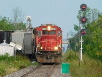 CN 562 comes off the Hamilton Subdivision and enters the Stamford at CN Robbins West as it heads back to the Port Robinson yard with ex SOO, now CEFX SD60 #6020 in the lead.