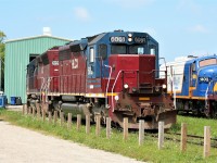 Goderich-Exeter Railway (GEXR) train 581 with HLCX SD40M-3’s 6061 and 6522 are seen lifting GEXR GP9 4001 at the railway's shop in Goderich, as the shortline's storage line of four-axle unit's lengthens with the introduction of higher horsepower units on the property. 

