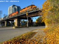 It's literally the autumn for GEXR on the Guelph sub as 432 crosses over the Speed River, the GJR/OSR and Woolwich St in Guelph. When the foliage dissapears off the leaves, so too goes the GEXR as the lease would end mid November 2018. It's too bad really, the eastbound and westbound runs were in very nice light and always a pleasure to see and hear, let alone many other things. I have plenty of photos to share over the next few years though :) Thanks to Ryan Gaynor for the inspiration for this shot.