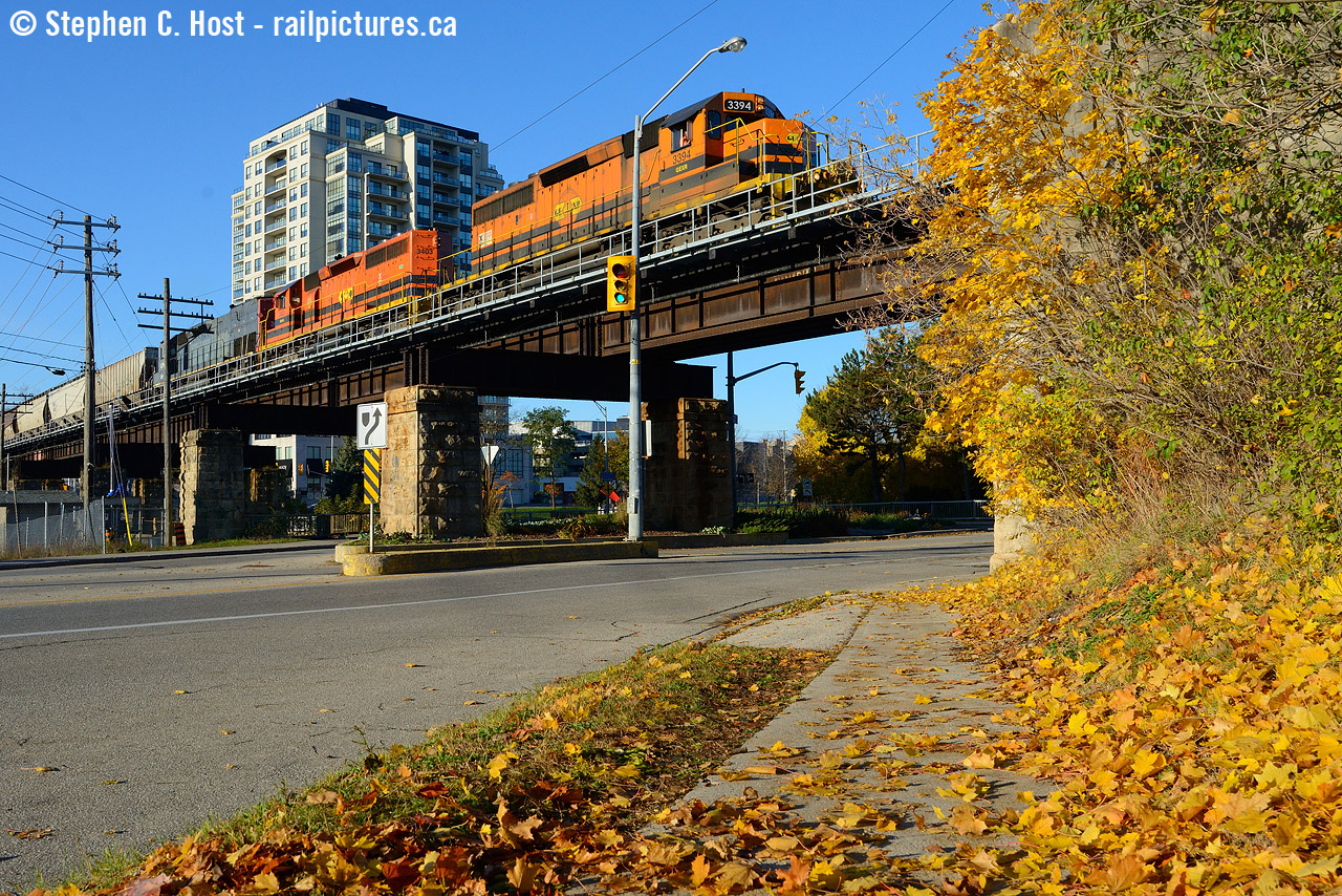 It's literally the autumn for GEXR on the Guelph sub as 432 crosses over the Speed River, the GJR/OSR and Woolwich St in Guelph. When the foliage dissapears off the leaves, so too goes the GEXR as the lease would end mid November 2018. It's too bad really, the eastbound and westbound runs were in very nice light and always a pleasure to see and hear, let alone many other things. I have plenty of photos to share over the next few years though :) Thanks to Ryan Gaynor for the inspiration for this shot.