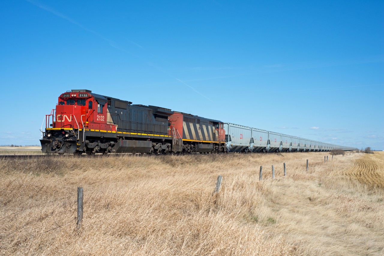 CN sure has picked a couple junkers to throw on the point of this train of matching, brand new grain cars, were's a set of shiny T4's when you need them ?