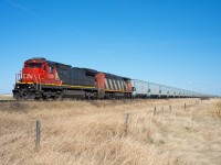CN sure has picked a couple junkers to throw on the point of this train of matching, brand new grain cars, were's a set of shiny T4's when you need them ? 