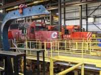 A pair of SD40-2's in for maintenance/repair work. The 6028 came in off the weed spraying train.