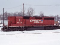 Probably the most interesting second hand SD40 ‘s CP picked up were the former Southern / NS high hood units, originally built in 1975. While CP had no use for the high short hood design, the price was right and CP needed power badly. Most of the units were simply repainted and pressed into service with all cab windows painted out and control stands removed. At least one or two units remained in NS black paint for most of their careers on CP. It’s interesting to not that NS and Southern considered the long hood the front of the unit, but when CP repainted the units some received the “F” on this end while others had it applied to the short hood end. In the end it probably didn’t mater as the units were simply “B” units anyway. Here we find CP 5478, ex Southern 3246, sitting in London yard not long before it’s retirement. The unit was officially retired and sold to Progress Rail in 2005, and the entire fleet was gone by the end of that year.