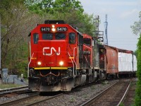 For the first time CN 580 has 2 six-axle locomotives assigned to it.  CN 5470, CN 2444, and CN 9675 lead a hefty cut of drywall loads off the Hagersville Sub. back in to Brantford.  It's not the typical local power we're familiar seeing in the telephone city.