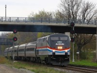 Amtrak 145 is passing through Hamilton on their way back to the United States. 