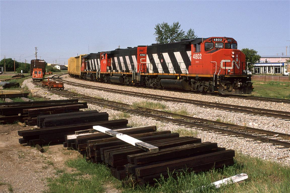 This is about as far as we chased this train. The maps did not indicate anything interesting up ahead, and we lost the morning light.
I don't even remember where this train was headed. It did not have jet fuel, therefore it was not going to Cold Lake. And the OSB plant up near Athabasca, was not complete (nor the new rail line to that sight). I suppose that leaves Lac La Biche.