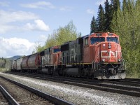 CN 5721 and 5638 idle away at Endako B.C., home of the Endako (molybdenum) Mine since the early 60's. This location is 171 Km west of Prince George.