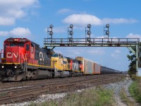 CN 2123, GECX 9507 and CN 9675 are seen making a lift at Paris West with a late running CN 385.  This train stalled on the Dundas Hill earlier in the morning and required a push to Paris from an Aldershot yard job.