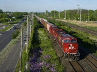 A long CP 119 has a pair of GE rebuilds up front (CP 8143 and CP 8038) and a third mid-train (CP 8007) as it heads west during some nice evening light.