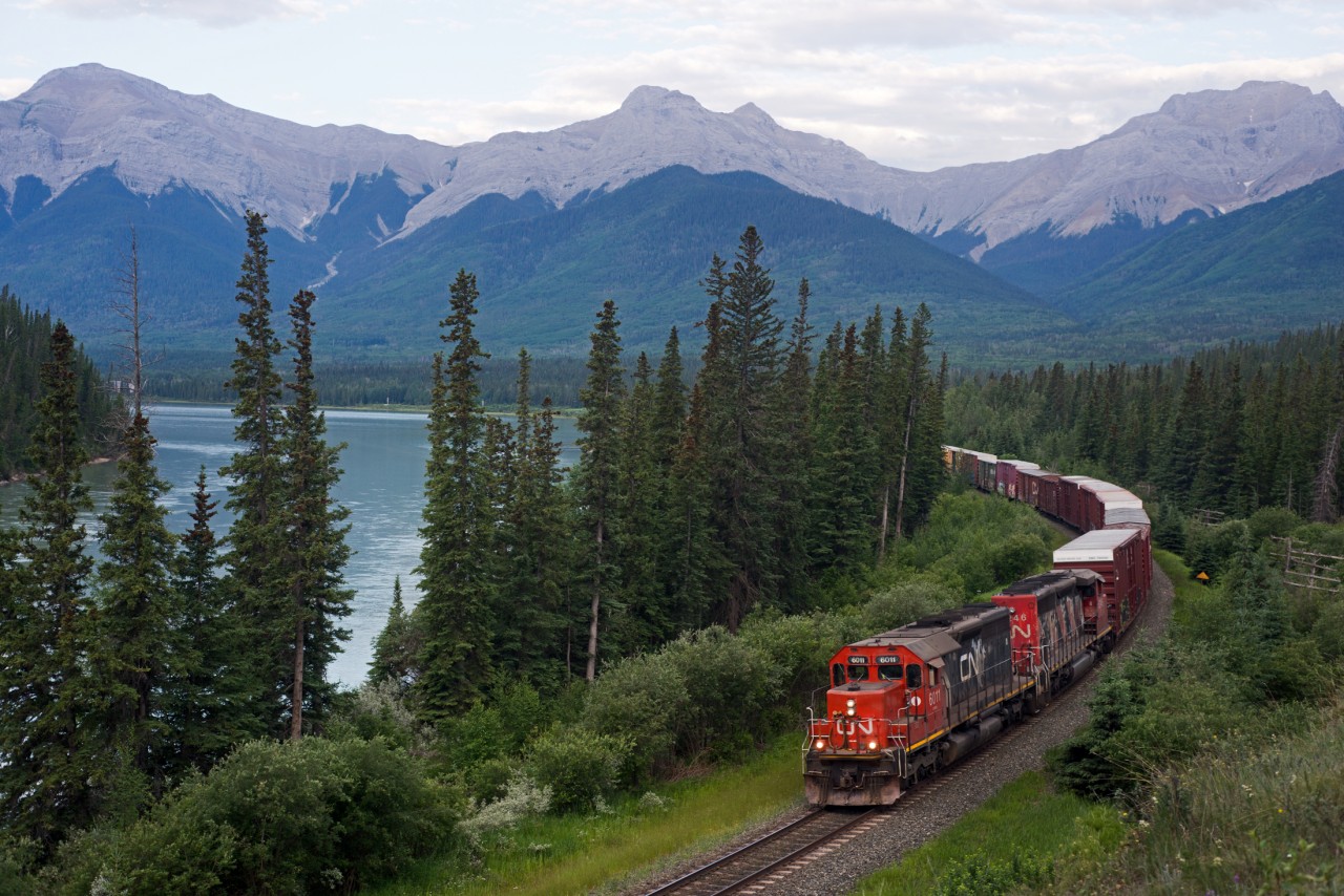 Its early morning in the mountains as a pair of SD40's depart Swan Landing on their return trip to Hinton.