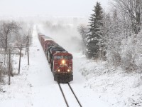 In winters final kick of 2019 CP 241 dashes through the final mini snow squall. 