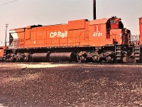 Canadian Pacific M-636 4721 is awaiting departure at Agincourt yard in Toronto during Easter weekend 1995. After being un-retired by CP, the veteran MLW was given a blanked-out cab until it was eventually retired for good later in 1995. 