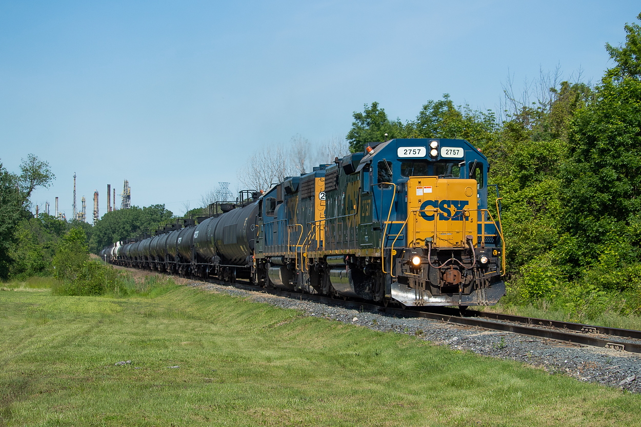 Well, this felt like learning industrial Hamilton all over again. I was exploring the industrial trackage south of Sarnia along the St. Clair River, when I stumbled upon CSX stopped north of Lasalle Line. Soon after, they started moving northbound, and I started guessing at where they would go next and more importantly where I could get proper light on them. Luckily, in the age of Google Maps, I quickly found this spot in Aamjiwnaang First Nation which was the right orientation to the light, and offered a nice, open vantage point. A quick Google search after getting home showed me I am not the only RP contributor with a shot at this location, as Stephen Host posted one in 2017 as well.