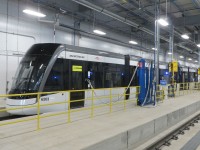 An LRV for the crosstown line is on display at the sanding area in the new St Dennis maintenance facility during the doors open event. 