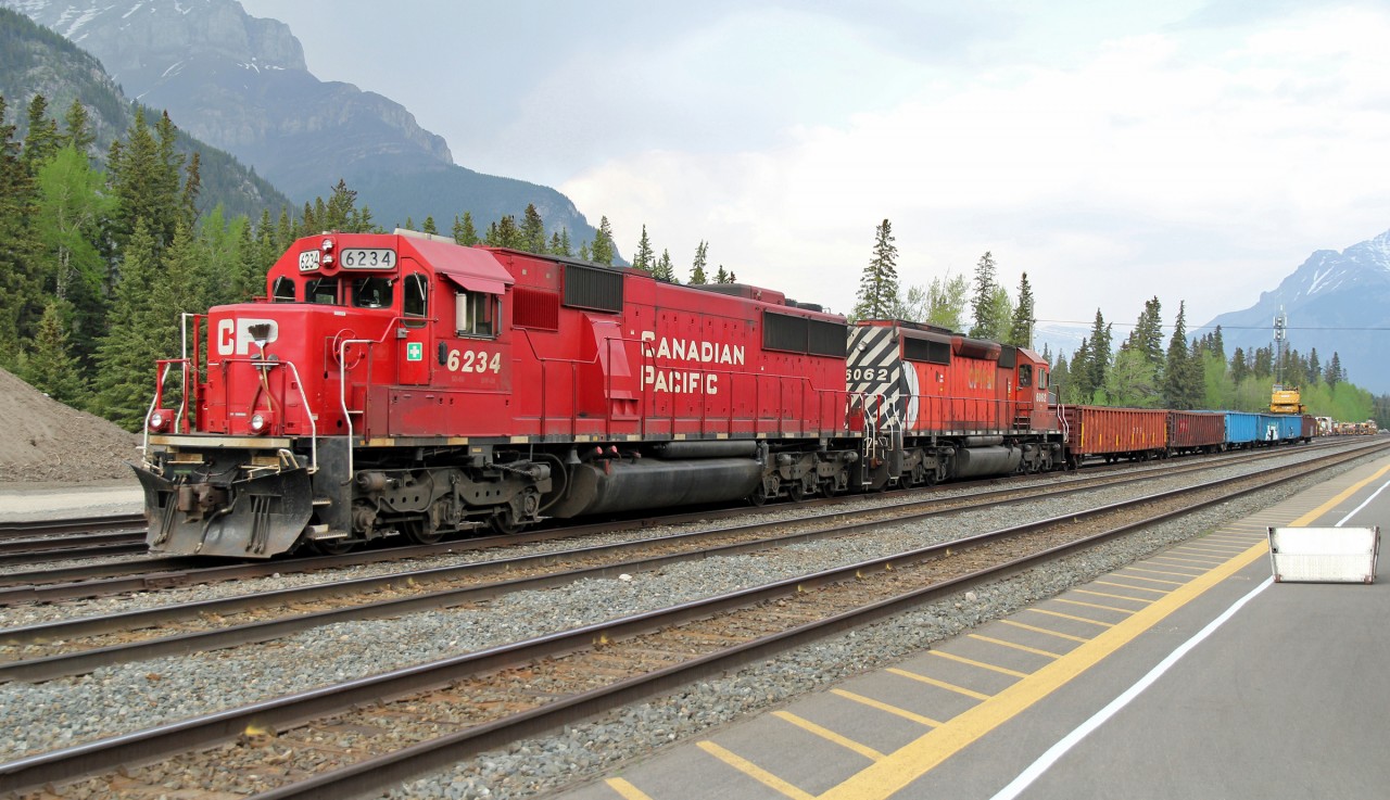 Ex SOO SD60 (SOO 6034) CP 6234 and SD40-2 6062 sit on their work train in the small yard at Banff
