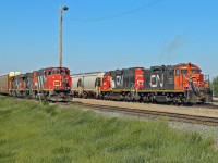 Switching in Clover Bar yard. We have GP9RM 7227 paired with GP40 WC 3027 sadly no longer in WC livery.  The other set is GP40-2L(W)s 9601 and 9672 sandwiching GP38-2 7503