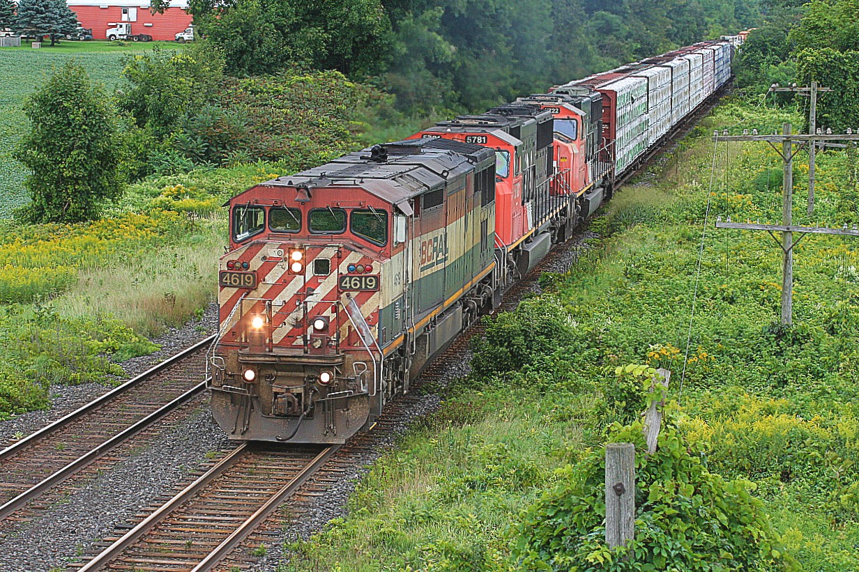 A CN westbound is seen just west of Paris, near the Village of Canning and east of Princeton with BCOL 4619, CN 5781 and CN 5722.