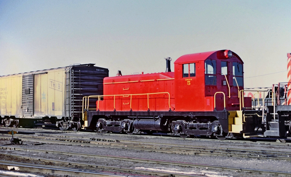 In my collection, a slide from Bruce Mercer. IREX 5 looking pretty clean and capped stack at TH&B Aberdeen yard. I'm not sure but think this unit was out bound on a CPR "Aberdeen Turn" or "Hamilton Turn" and would go up the Goderich Sub to Guelph Junction and perhaps the IREX unit would be setout there for furtherance to Toronto. Perhaps Bruce can add some details.
