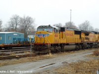 UP 4614, and UP 9241 rest in St. Thomas in better times, the building in the background, used for both NS and CN crews is now abandoned and boarded up, the sign long gone. As usual I wanted a pair of NS units.. but kept rolling UP. I don't mind this photo now.. both of these are probably endangered or gone now.
