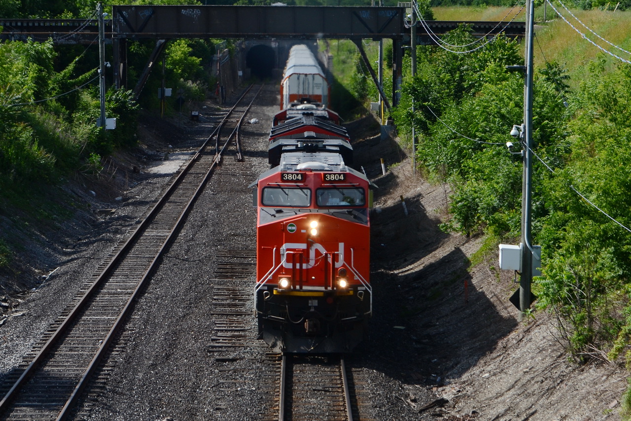 CN X32461-29 pulling into Canada from the MC Tunnel in Windsor, on a Reroute train, due to the CN derailment in Sarnia on June 28, 2019.