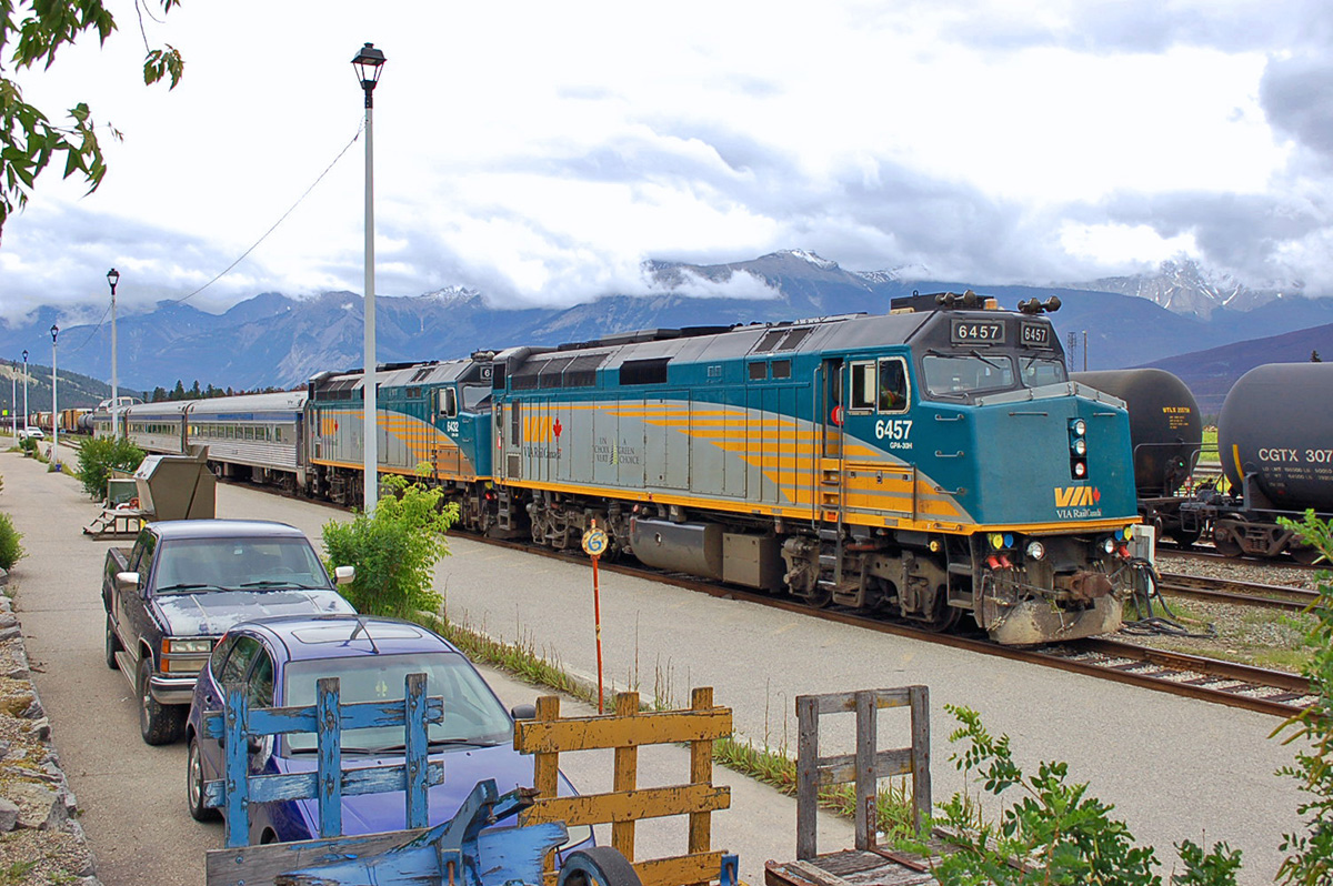 VIA Train #5 - The 'Skeena' - at Jasper, AB being readied for departure to Prince Rupert, BC. This photo is from a trip my wife & took out west on VIA Rail’s ‘Skeena’ & ‘Canadian’ – taking the ‘Canadian’ from Toronto to Edmonton stopping over in Alberta to explore the Rockies and various preserved railway equipment by rental car before taking VIA Rail’s ‘Skeena’ from Jasper through the Rockies to Prince Rupert then boarding the ferry to Port Hardy to visit Vancouver Island & various preserved equipment there.
For more pics from this trip see my website at
http://northamericabyrail.info/a-trip-on-via-rails-skeena-jasper-ab-prince-rupert-bc/
Cheers, Pete