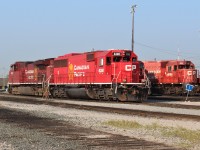Rebuilt SD60 6308 parked back to back with 8022 a rebuilt AC4400 at the west end of the shop tracks. Ex hump SD40-2 6619 is still around.