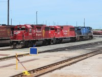 On Canada Day a trio of units on track 2 east includes SD60-3 6308 formerly CP 6250/SOO 6050.