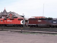 Not CTC Board worthy, but this might be of interest to some......
At the downtown station, these locomotives were on a local, or perhaps a transfer. 
Medicine Hat last a lot of potential for rail photographers, particularly on the east side as the tracks work up a coulee to get out of the South Saskatchewan River Valley. Unfortunately, I did not have the time as we were on a family vacation, on our way to the Cypress Hills to see what this was all about (Hint, don't bother)