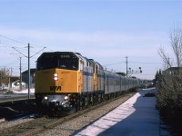 The "Canadian" parallels the LRT track as it heads toward the downtown station on the stub track