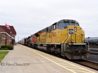 Train 397 passes through Sarnia with EMD Demonstrator 1605 in the lead.