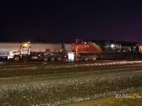 It took a few days before the DP Unit was removed from the St. Clair River Tunnel after the derailment. After removal CN 8832 was towed into Sarnia and had its wheels chocked and has remained there.