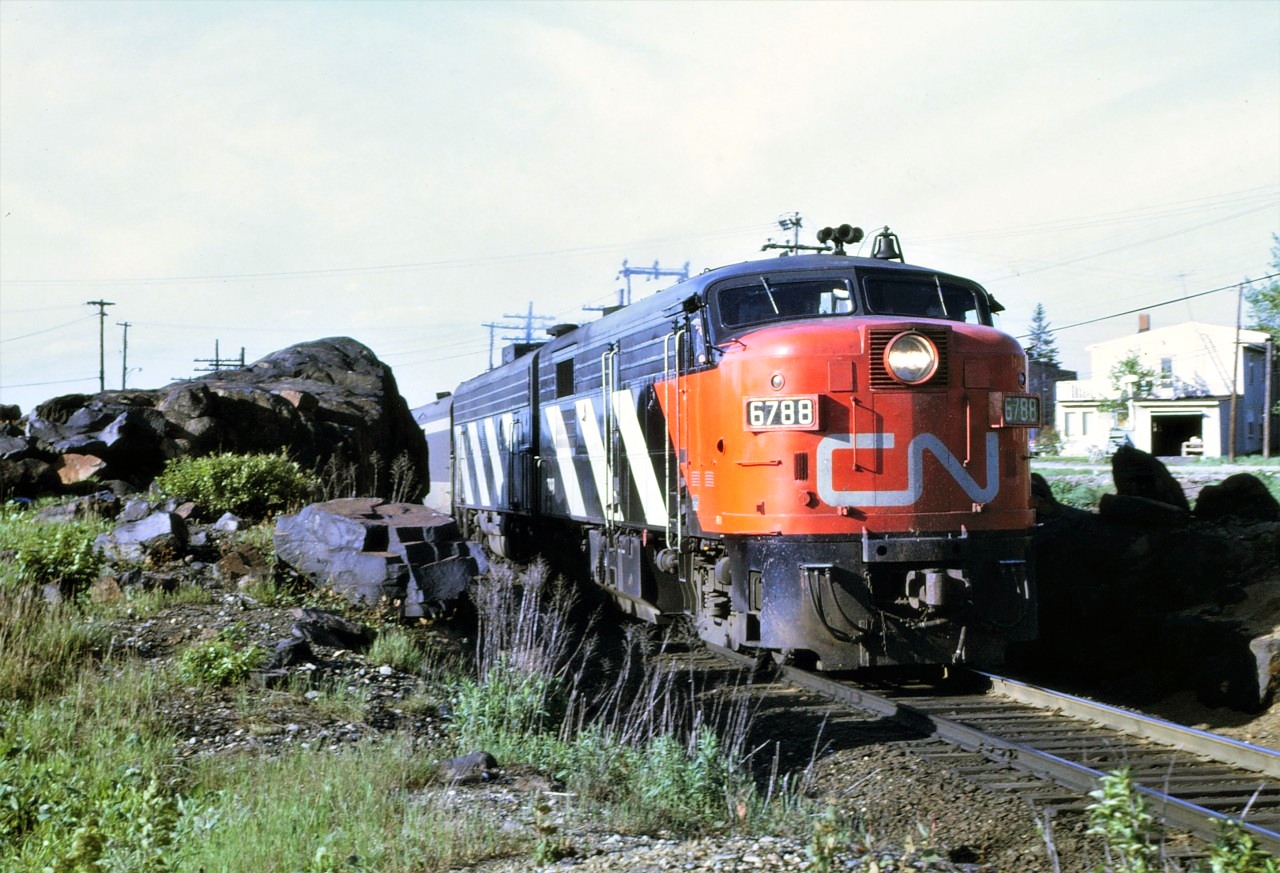 Slightly more than 50 years ago, CN FPA4 6788 and an unknown F9B lead the Toronto section of the Super Continental, train 52, out of Capreol.