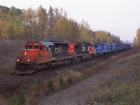 It was that time of the year again, when the shared LMS units got to do their stint on CN. CN 334 is seen here at mile 30 of the Halton Sub with six LMS units in tow.  