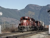 CP 6000 with the 5663, laden with one semi-trailer and a single layer of containers, are headed west at MP 63.2, SNS Magellan, on the CP Cascade sub just west of Agassiz B.C. Both units are SD40-2'S. The 6000 (Blt.1980) was rebuilt in 2017 as SD40-3 #5100. The 5663 (Blt. 1973) was declared surplus in late 2006 and sold to Larry's Truck and Electric in late 2008. It became LTEX #5663.
 

Information in part courtesy of: CPRDIESELROSTER.COM and The CDN Trackside Guide.


