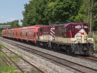 OSR 378 and OSR 383 lead the Woodstock Job through the interchange tracks with 10 potash hoppers.  