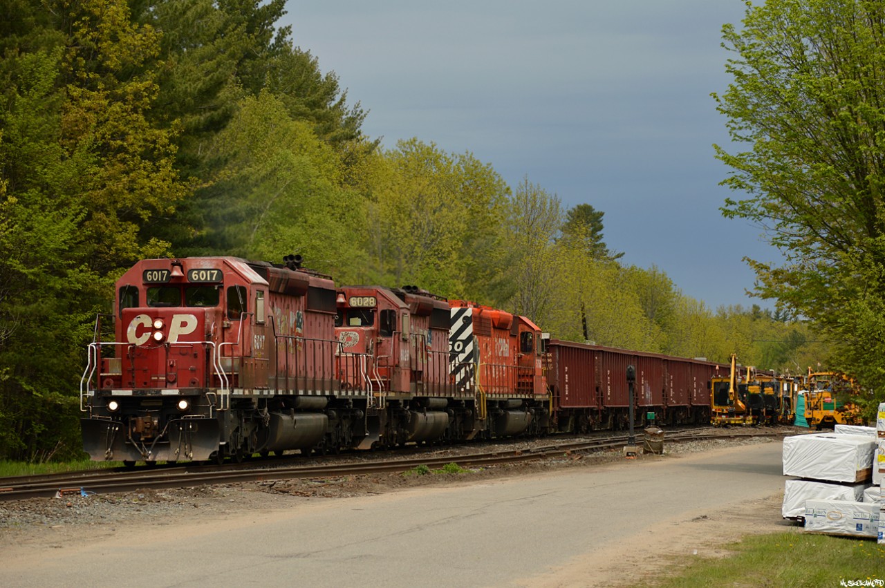 CP 6017 South handles this loaded Herzog train through Bala with 2 other reactivated counterparts heading down to dump some stone South of Medonte, they would spend the day working down there before meeting 113/running around their train at Craighurst and heading back to MacTier.