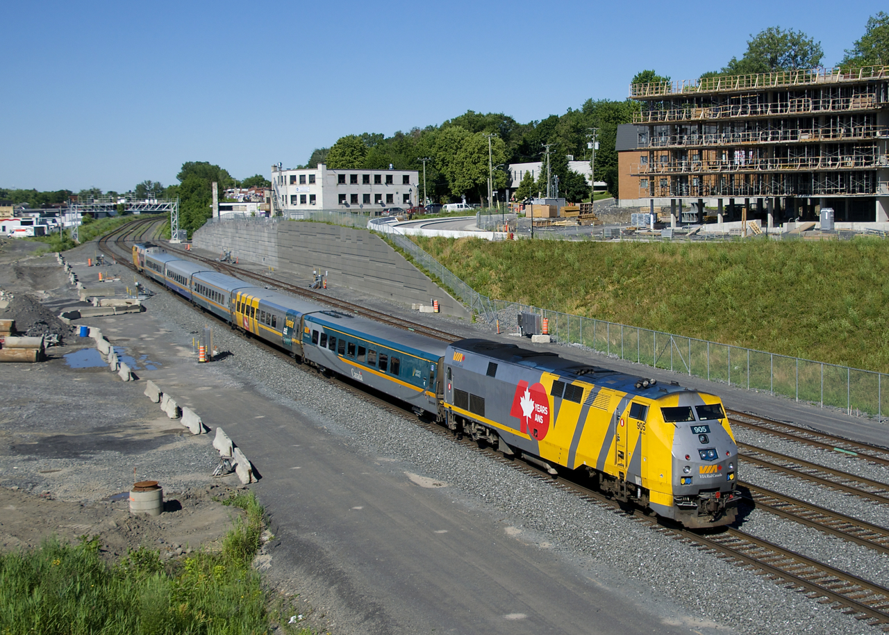 VIA 905 brings up the rear of VIA 63 as it heads west towards its next stop at Dorval Station.