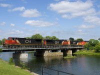 CN 2610, BCOL 4641, CN 4729 & CN 9618 are the power on CN 401 as it crosses the Lachine Canal.