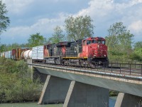 CN 2514 leads 531 across the Welland River and out of Port Robinson on their way to Fort Erie and Buffalo, with interchange traffic for CN's American counterparts. I went down this way hoping to catch 562, but it was long gone by the time I got there after work. I later came across it at Southern Yard, where it was preparing for a <a href="http://www.railpictures.ca/?attachment_id=37667">trip to Port Colborne</a>.